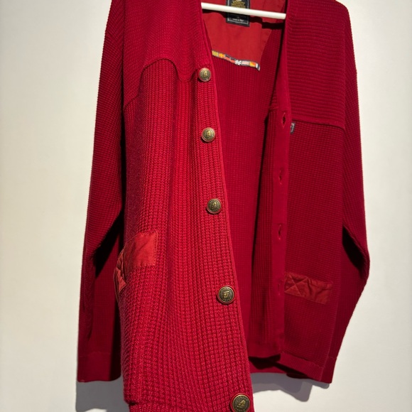 Green Coast Yachting Made In Italy Cable Merino Knit Cardigan Red Sweater Large - Picture 5 of 12